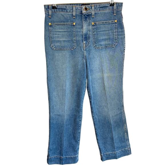 Khaite Raquel Premium Denim Sz 30 Cropped Patch Pocket Jeans Straight Flare - Picture 2 of 12